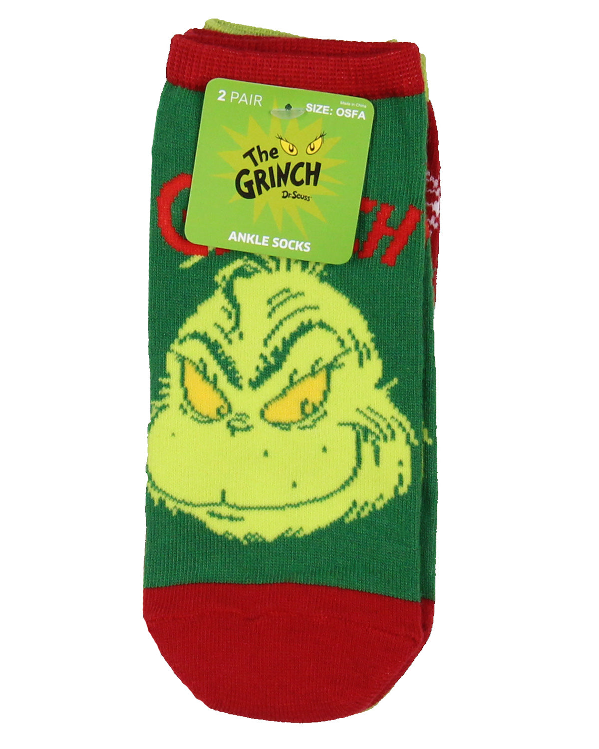 Dr. Seuss GRINCH Socks Adult Christmas Holiday No-Show Ankle Socks 2 Pairs