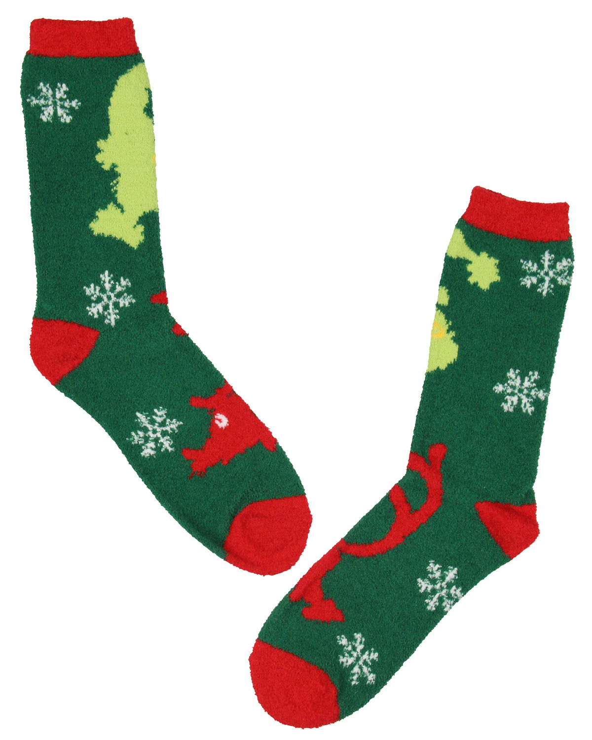 Dr. Seuss GRINCH Naughty Or Nice Christmas Adult Fuzzy Plush Crew Socks 2 Pack