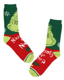 Dr. Seuss GRINCH Naughty Or Nice Christmas Adult Fuzzy Plush Crew Socks 2 Pack