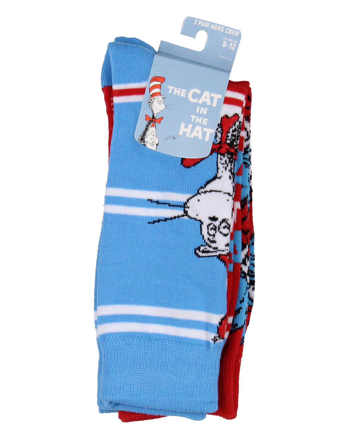 Dr. Seuss Cat in The Hat THING ONE THING TWO Adult Mid Calf Crew Socks 3 Pairs