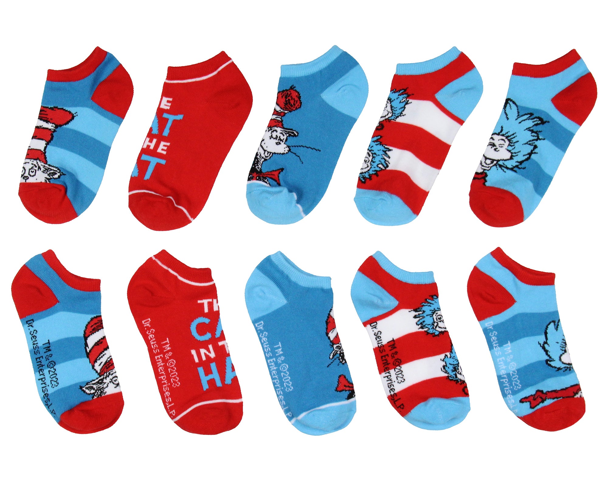 Dr. Seuss Socks Kids Cat In The Hat THING ONE THING TWO Low Cut Ankle Socks 5 Pack