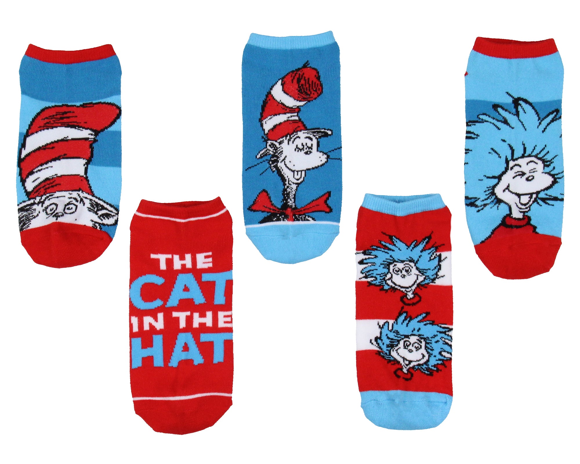 Dr. Seuss Socks Adult Cat In The Hat THING ONE THING TWO Low Cut Ankle Socks 5 Pack - Seven Times Six