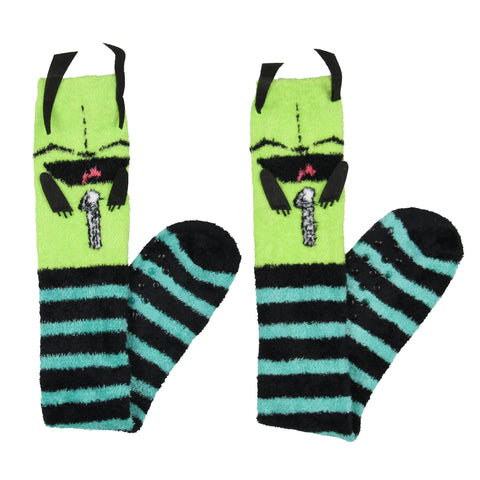 Invader Zim Gir 3D Character Fuzzy Plush Knee High Slipper Socks For Women 1 Pair