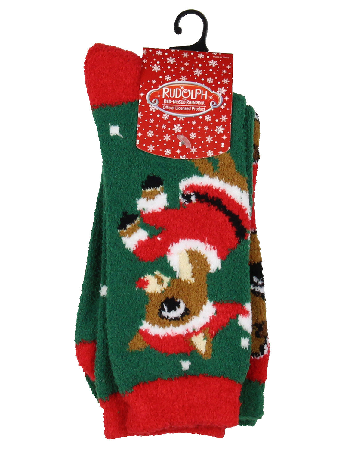 Rudolph The Red Nosed Reindeer Christmas Adult Fuzzy Plush Crew Socks 2 Pack