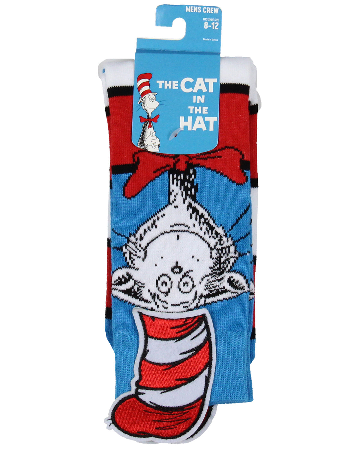 Dr. Seuss Cat In The Hat Adult Mid Calf Crew Socks with 3D Embroidered Hat