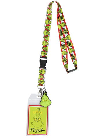 Dr. Seuss GRINCH Stink Stank Stunk Holder Lanyard w/ 2" Logo Rubber Pendant