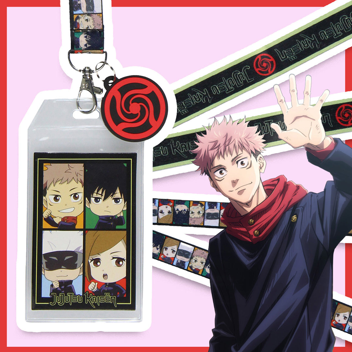 Jujutsu Kaisen Chibi Panel ID Badge Holder Lanyard w/ Charm Pendant