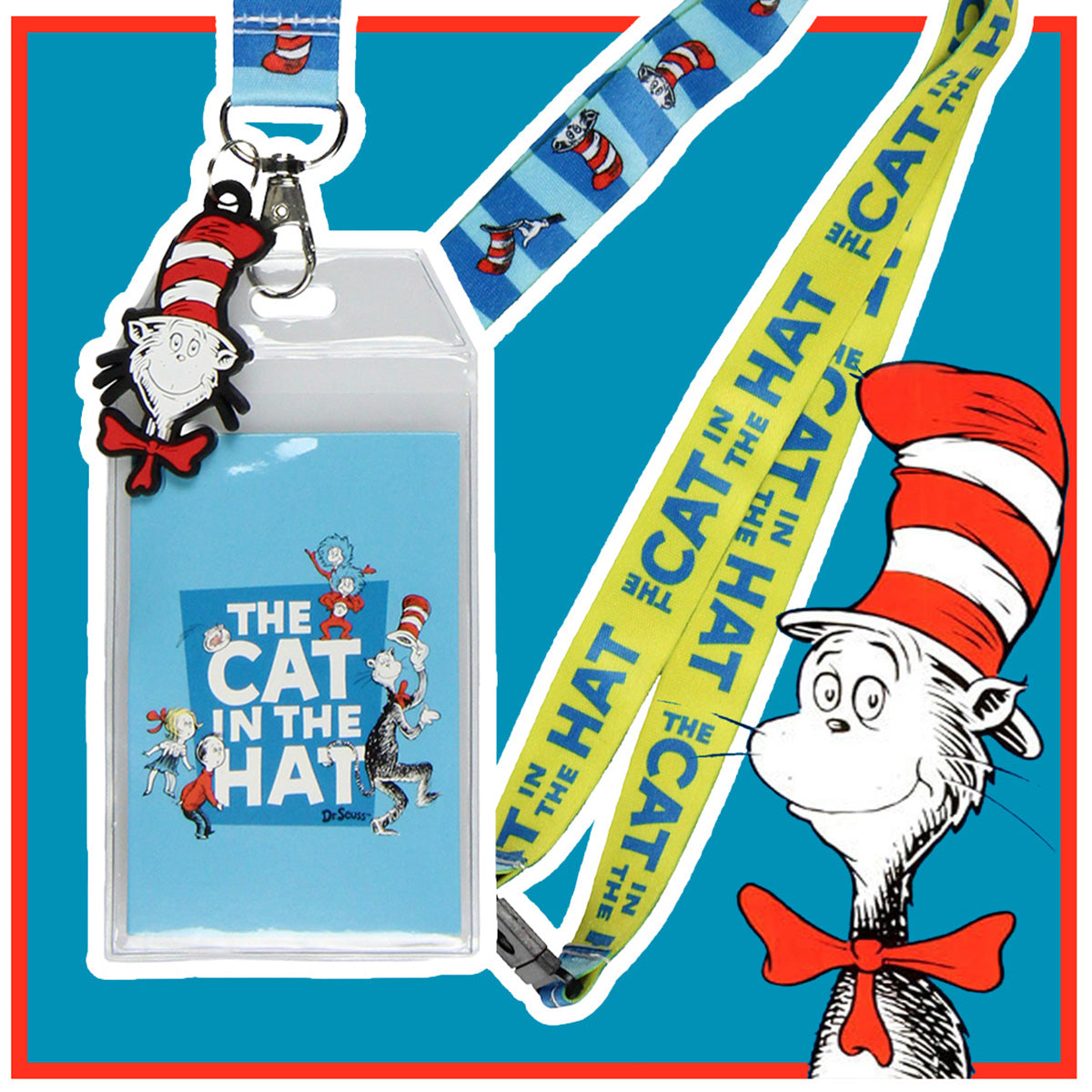Dr. Seuss Cat In The Hat Breakaway ID Badge Holder Lanyard w/ 2" Pendant