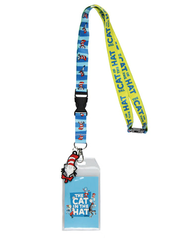 Dr. Seuss Cat In The Hat Breakaway ID Badge Holder Lanyard w/ 2" Rubber Pendant