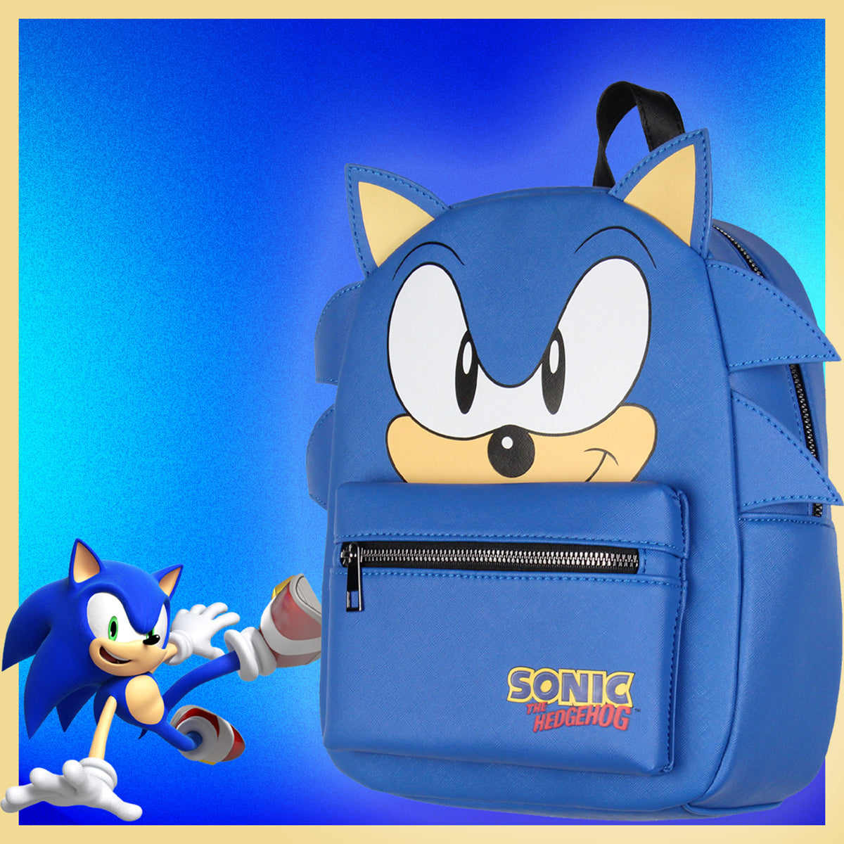 Sonic The Hedgehog Character with 3-D Ears and Quills Mini Faux Leather Backpack 13"