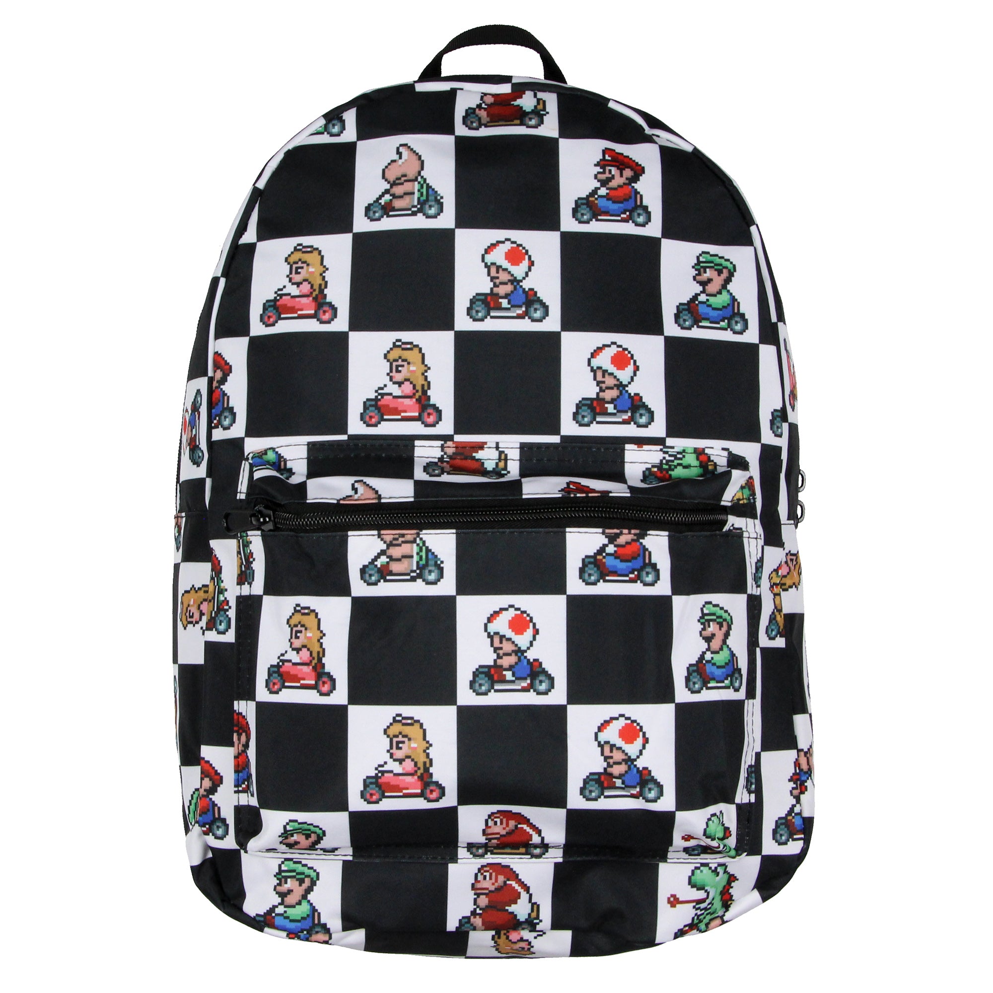 Super Nintendo Mario Kart 8-Bit Character Checkered Travel Laptop Backpack 17"