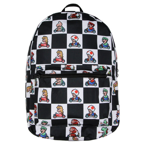Super Nintendo Mario Kart 8-Bit Character Checkered Travel Laptop Backpack