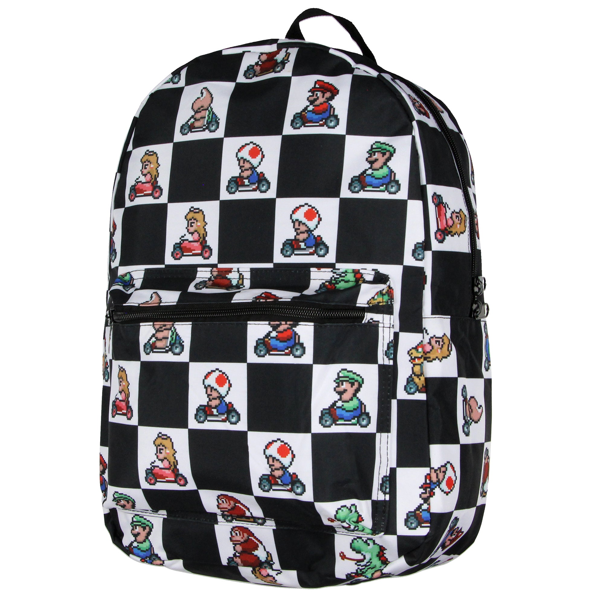 Super Nintendo Mario Kart 8-Bit Character Checkered Travel Laptop Backpack 17"