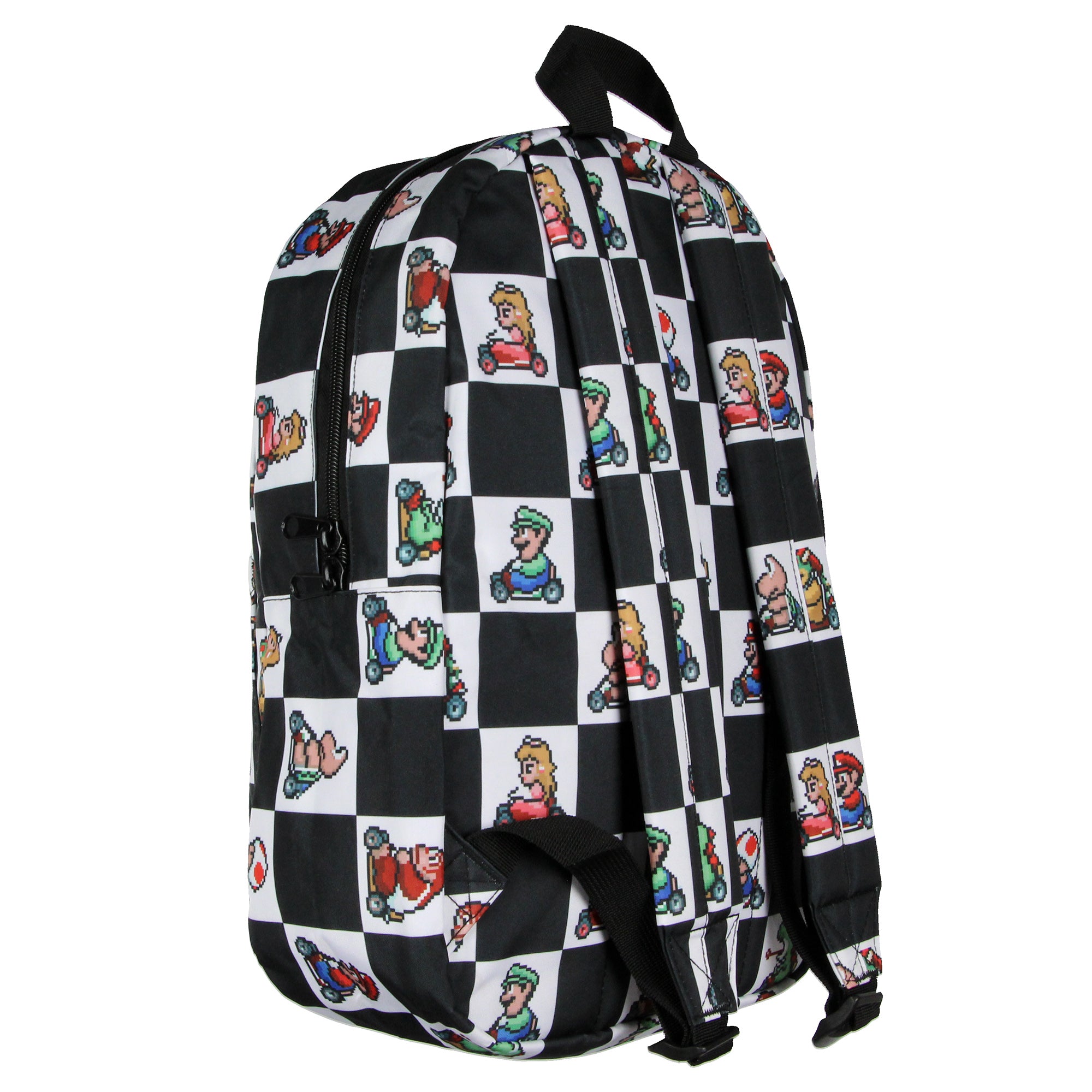 Super Nintendo Mario Kart 8-Bit Character Checkered Travel Laptop Backpack 17"