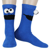 Sesame Street Socks 3D Eyes Cookie Monster Adult Chenille Fuzzy Plush Crew Socks