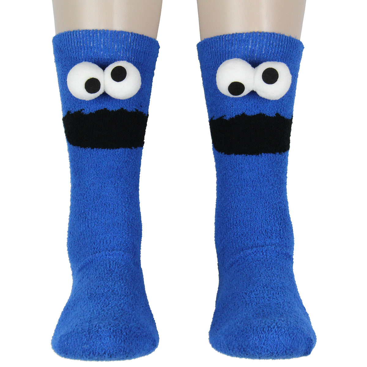 Sesame Street Socks 3D Eyes Cookie Monster Adult Chenille Fuzzy Plush Crew Socks
