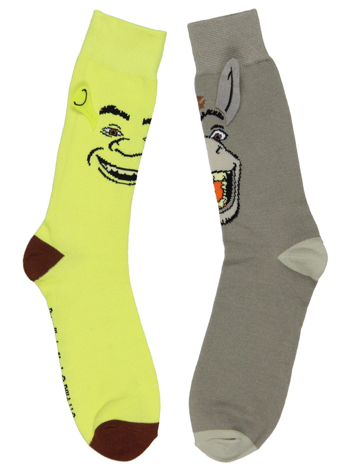 Shrek Socks Donkey And Shrek 3D Ears Character Face Design Adult Crew Socks