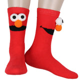 Sesame Street Socks 3D Eyes And Nose Elmo Adult Chenille Fuzzy Plush Crew Socks