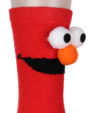 Sesame Street Socks 3D Eyes And Nose Elmo Adult Chenille Fuzzy Plush Crew Socks