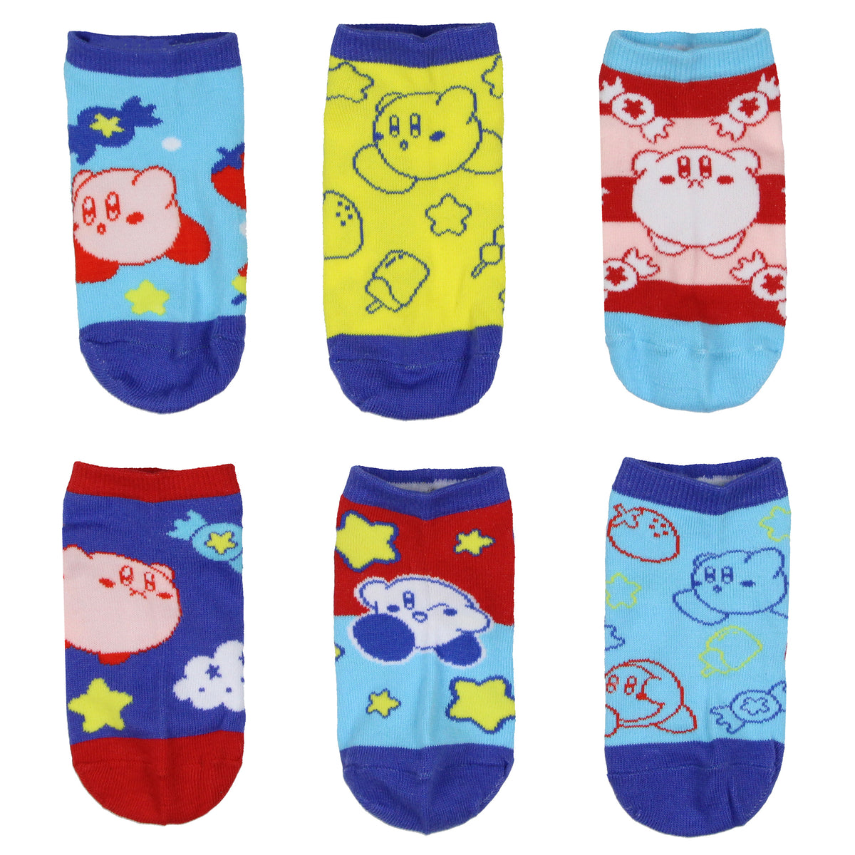 Kirby Character Game Design 6-Pack Youth No Shoe Ankle Socks Size 7-9