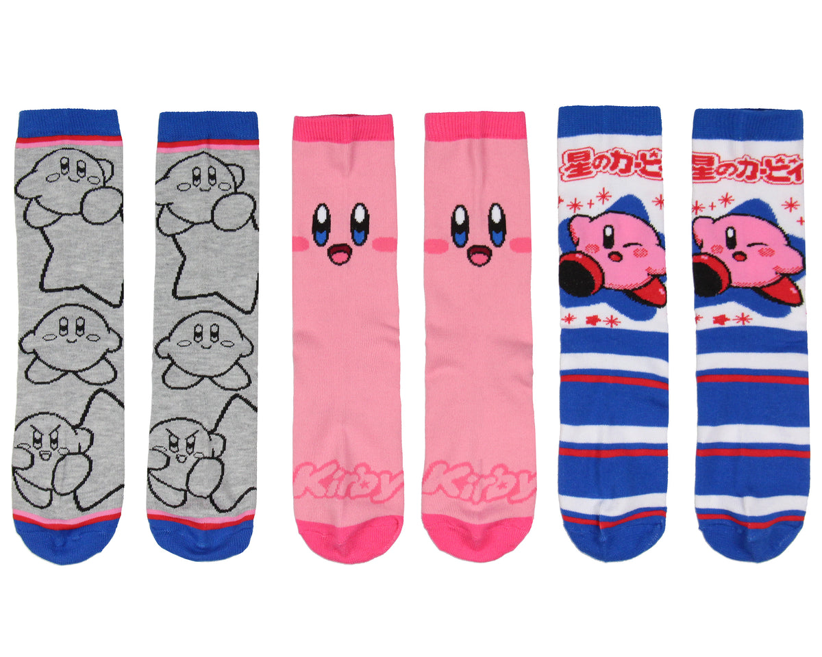 Nintendo Kirby Women's 3-Pack Character Design Anime Crew Socks
