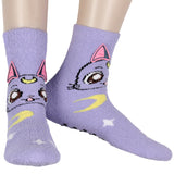 Sailor Moon Socks Women's Artemis And Luna 3D Ears Fuzzy Mid-Calf Crew Socks
