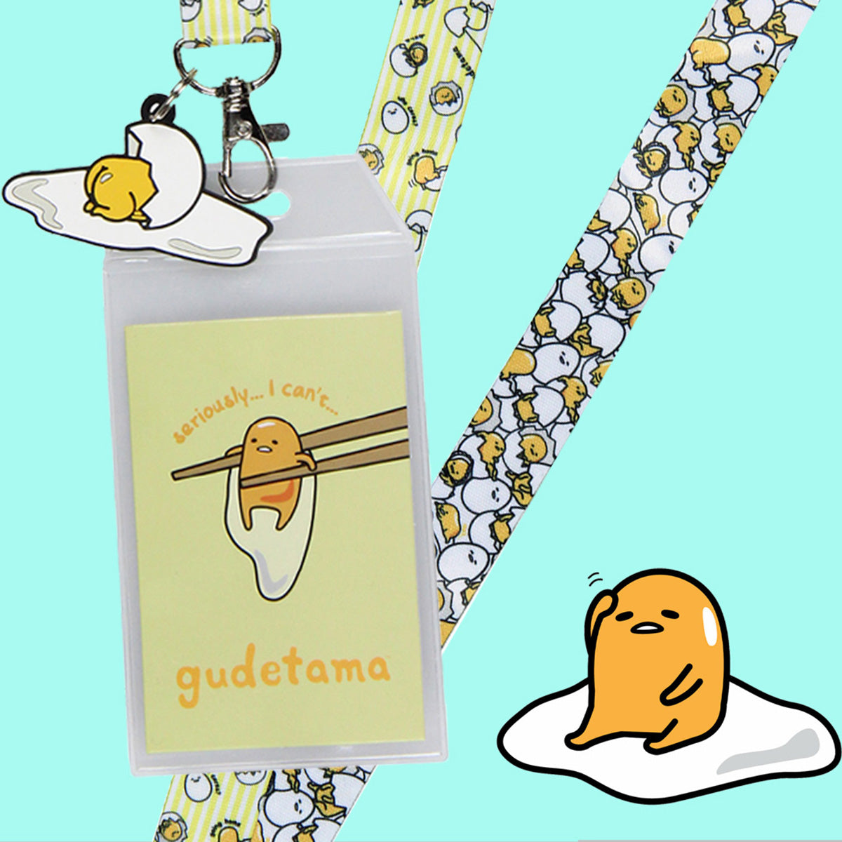 Sanrio Gudetama I Can't ID Badge Holder Breakaway Lanyard w/ 2" Charm