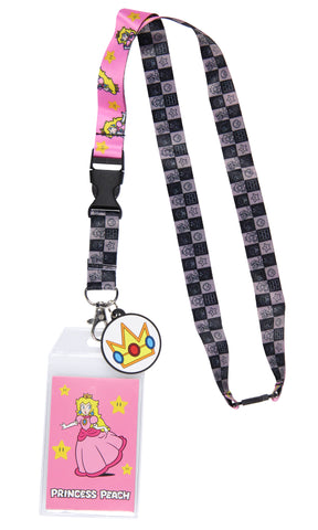 Nintendo Super Mario Princess Peach ID Badge Holder Lanyard w/ Rubber Charm