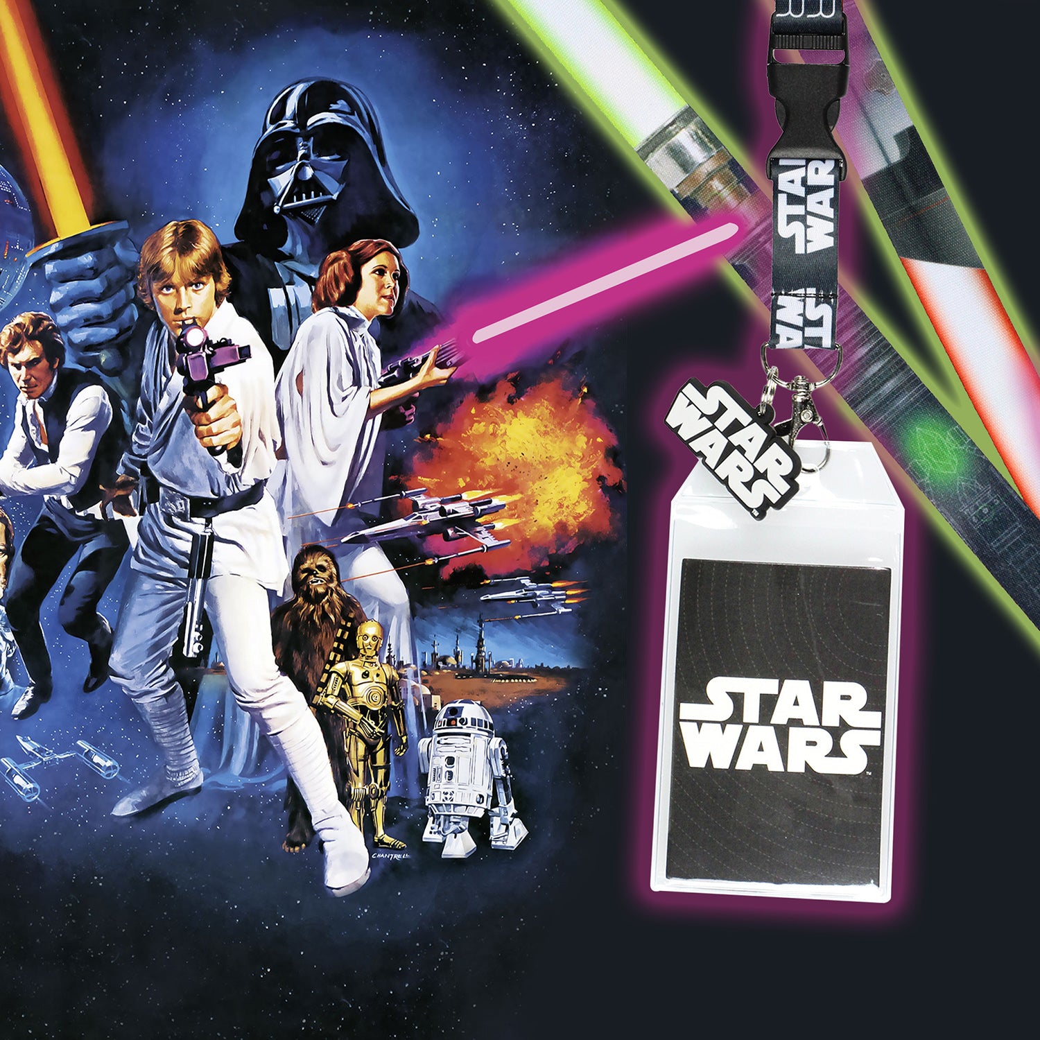 Star Wars Darth Vader Skywalker Lightsaber Reversible ID Badge Holder Lanyard