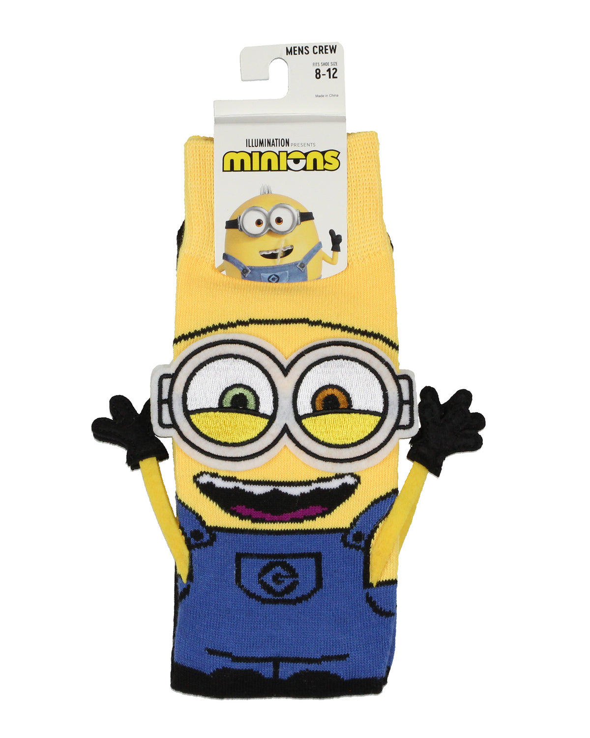 Despicable Me Minions 3D Bob The Minion Character Stretchy Men's Crew Socks
