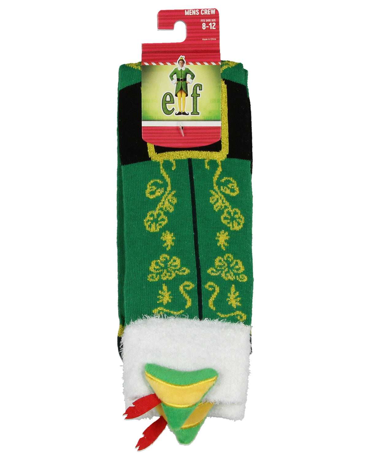 Elf The Movie Buddy 3D Costume Design Men's Crew Socks With Felt Hat and Feather