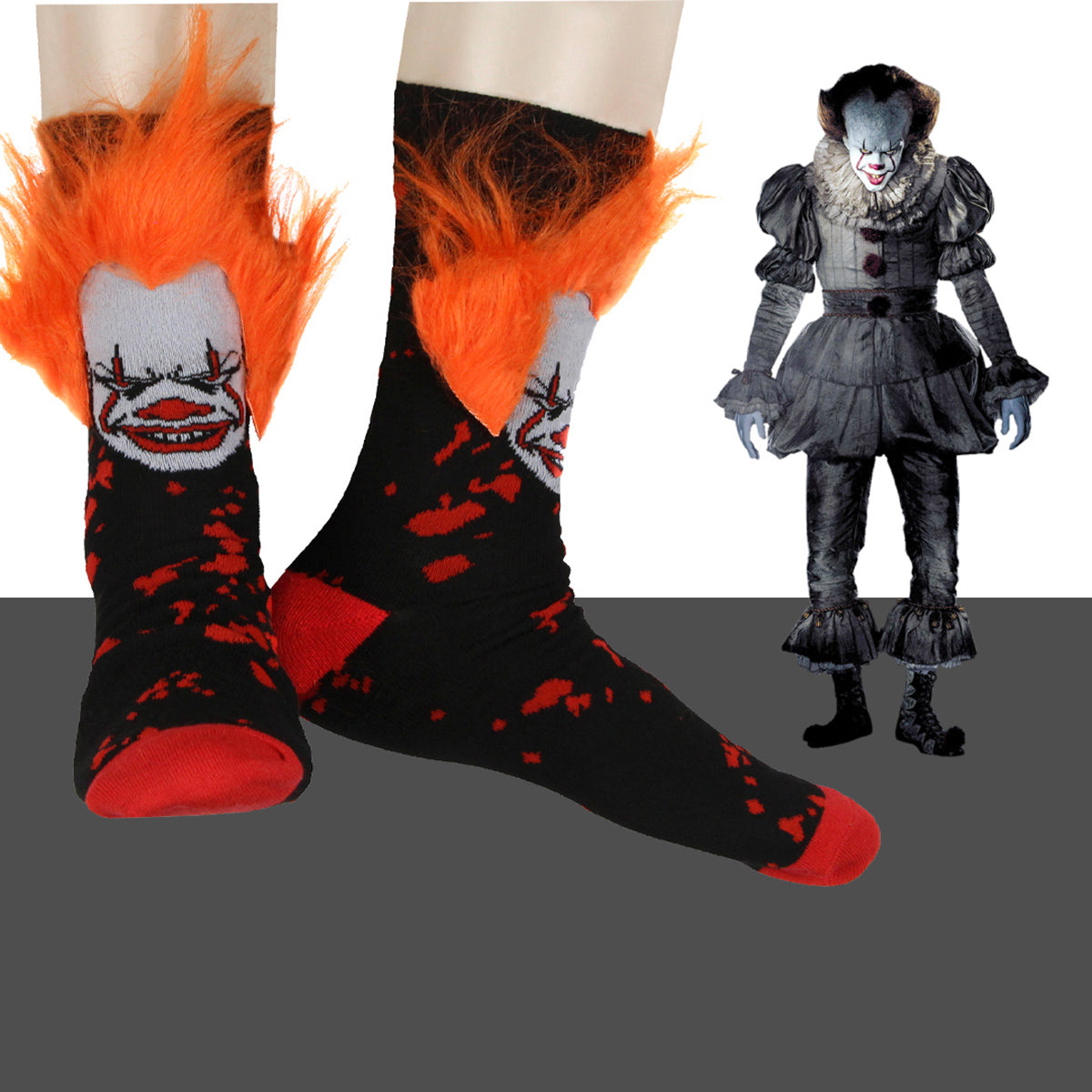 IT Pennywise The Clown Fuzzy Hair Character Design Horror Film Men's Crew Socks