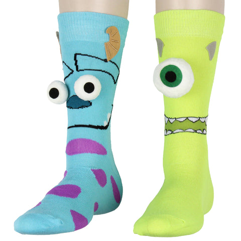 Disney Monsters Inc. Sulley and Mike Wazowski 3D Mismatched Costume Crew Socks