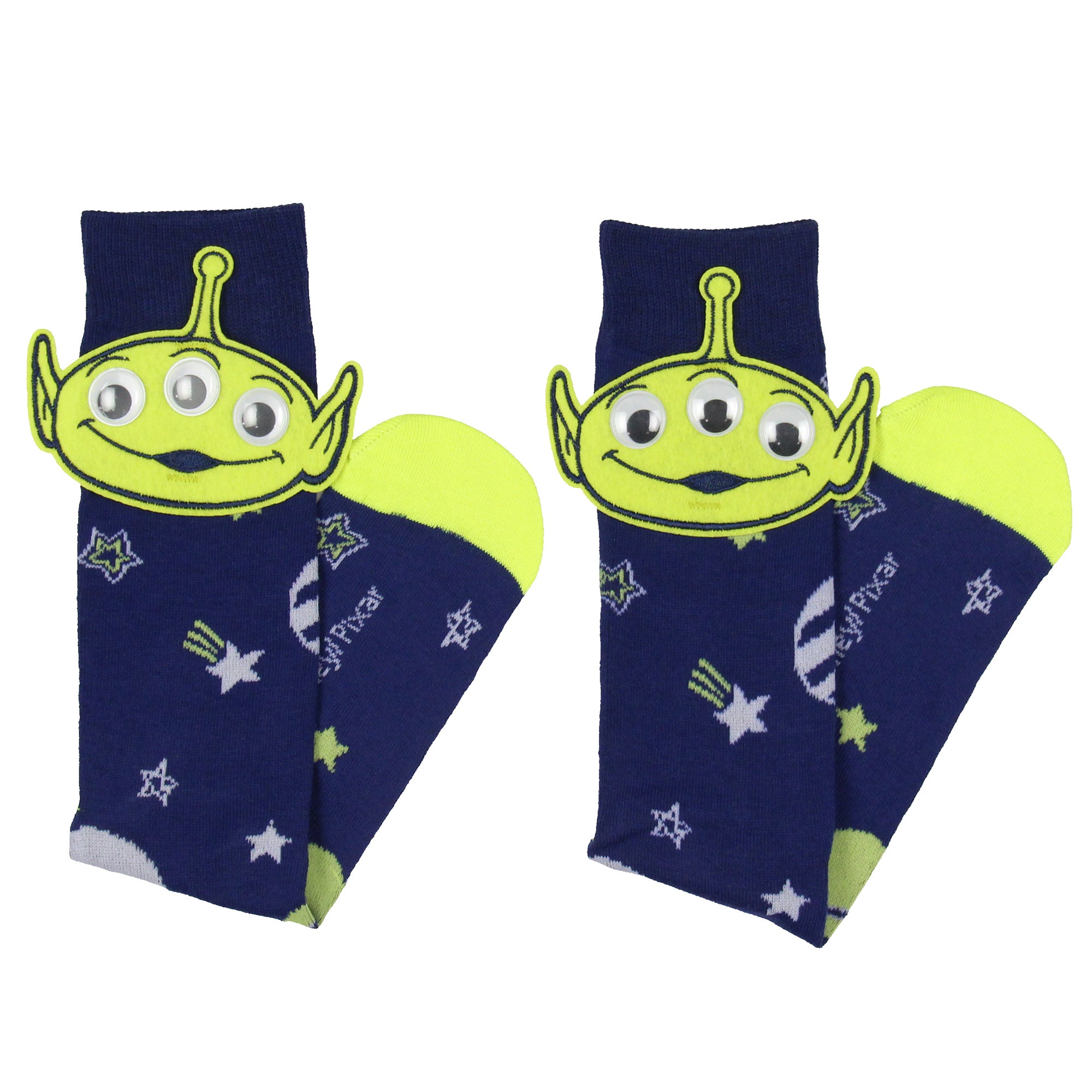 Disney Toy Story Green Alien Googly Eye Felt Applique Adult Costume Crew Socks