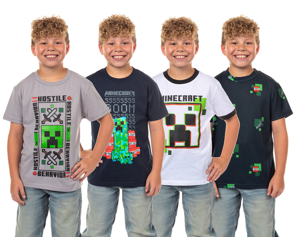 Minecraft T-Shirts Boys' 4-Pack Game Inspired Designs Short Sleeve Tee