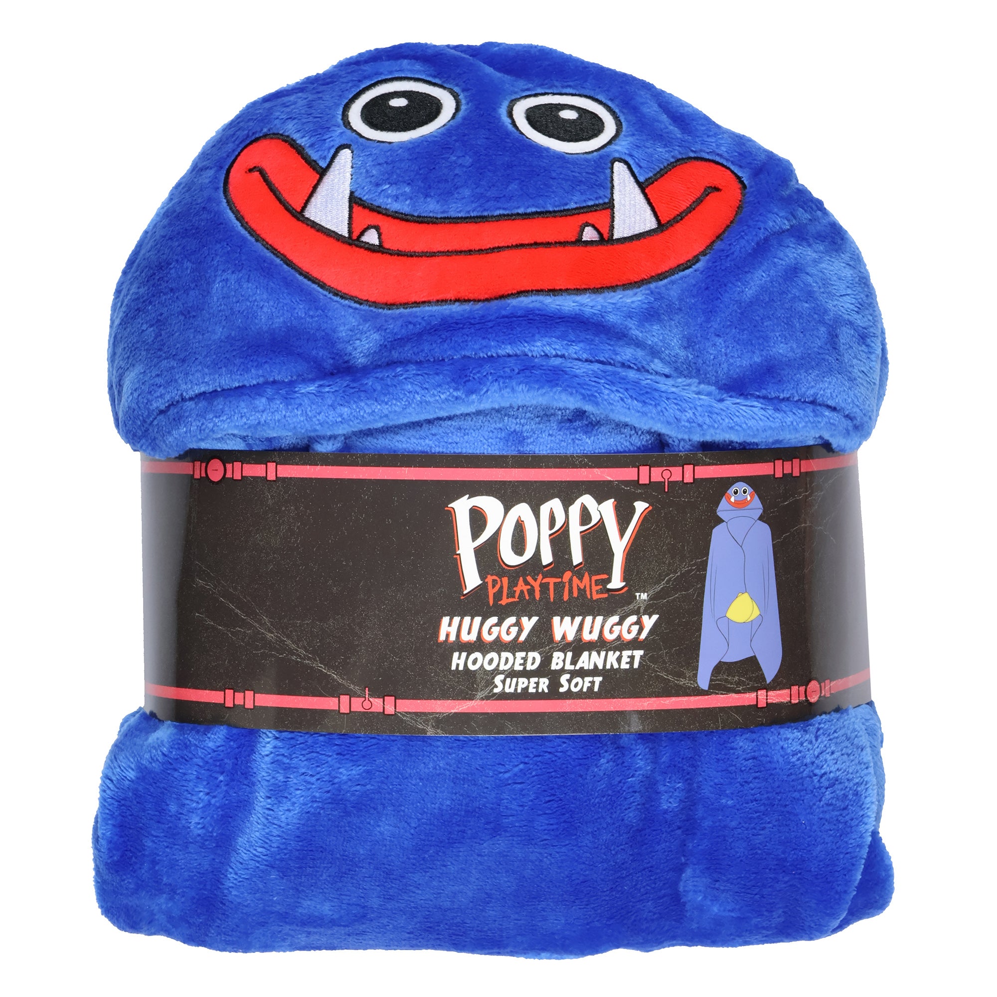 Poppy Playtime Huggy Wuggy Super Soft Hooded Blanket with Embroidered Face