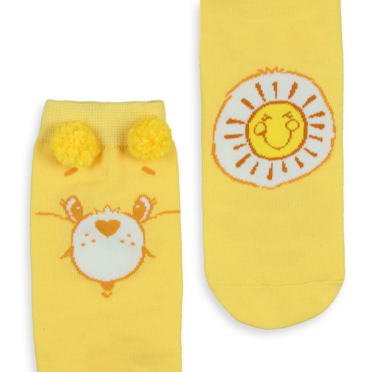 Care Bears Socks Women's Funshine Bear Pom-Pom Mid Calf Crew Socks 1 Pair