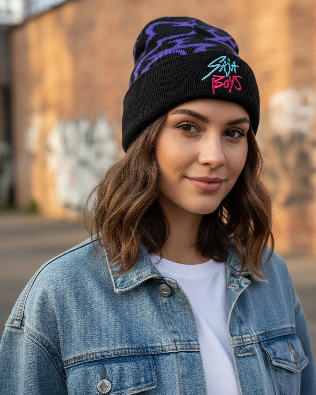 K-Pop Demon Hunters Beanie Saja Boys Embroidered Women's Knit Cuff Hat