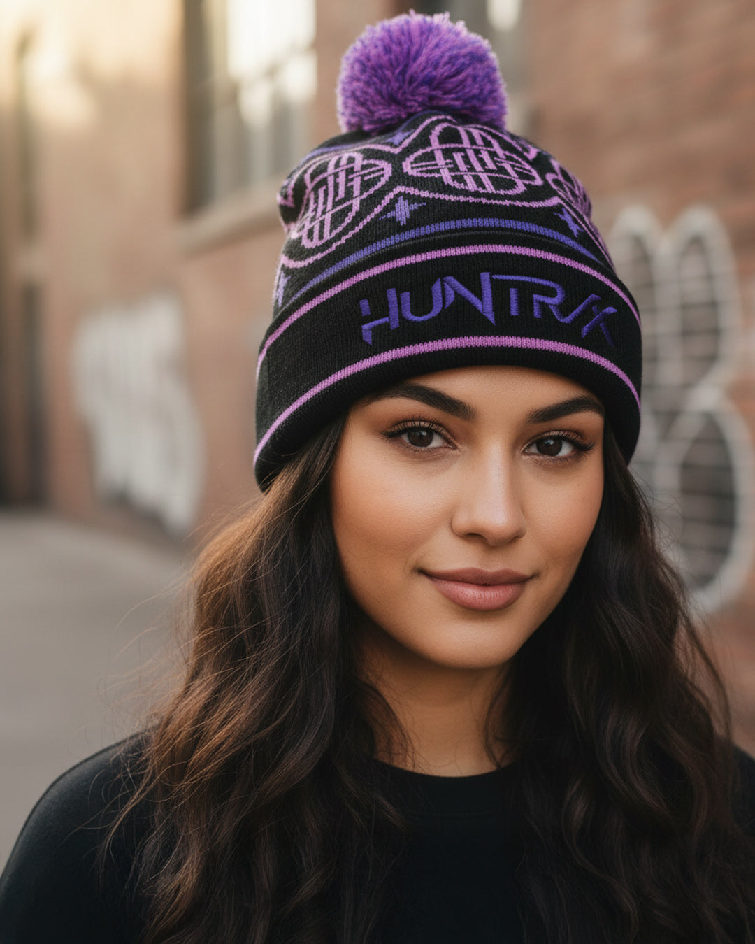 K-Pop Demon Hunters Beanie HUNTR/X Cuffed Pom Knit Cap Hat Women's OSFM
