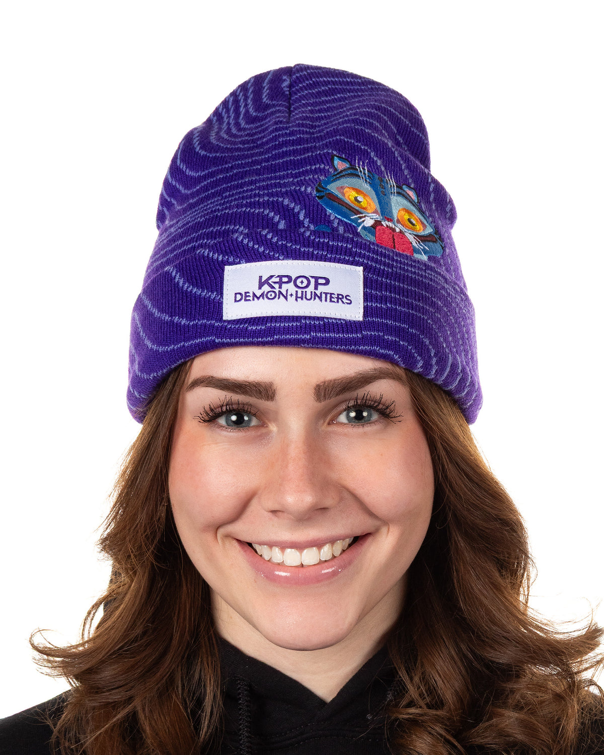 K-Pop Demon Hunters Beanie Peek A Boo Derpy Tiger Knit Cuffed Hat Adult OSFM