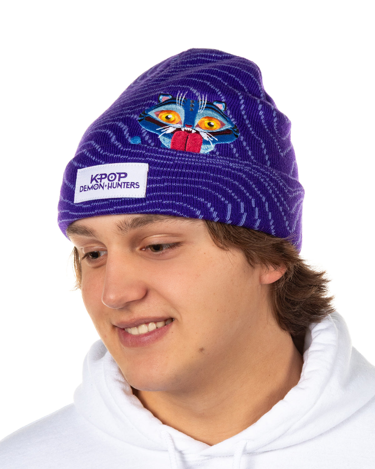 K-Pop Demon Hunters Beanie Peek A Boo Derpy Tiger Knit Cuffed Hat Adult OSFM