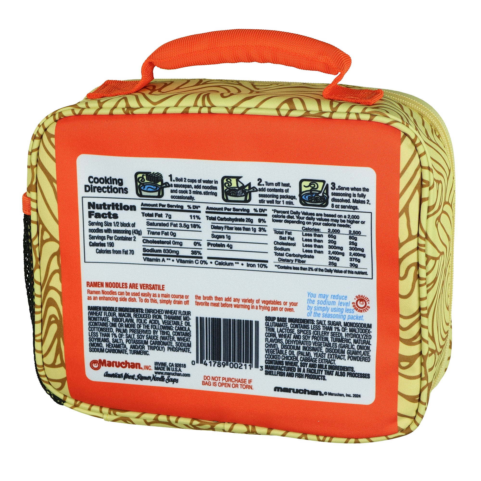 Maruchan Ramen Noodle Noodle Kawaii Box Insulated Lunch Bag Noodle Print Tote