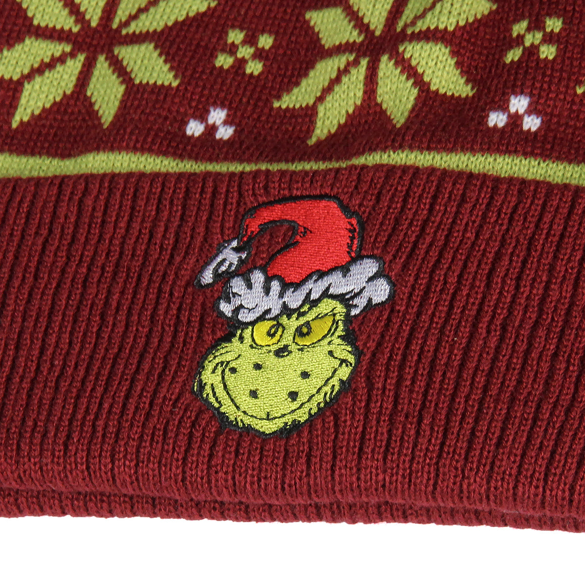 Dr. Seuss The Grinch Ugly Sweater Embroidered Grinch Adult Knit Cuff Beanie