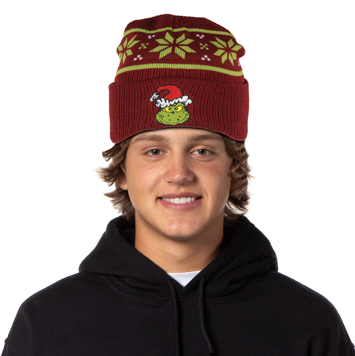 Dr. Seuss The Grinch Ugly Sweater Embroidered Grinch Adult Knit Cuff Beanie