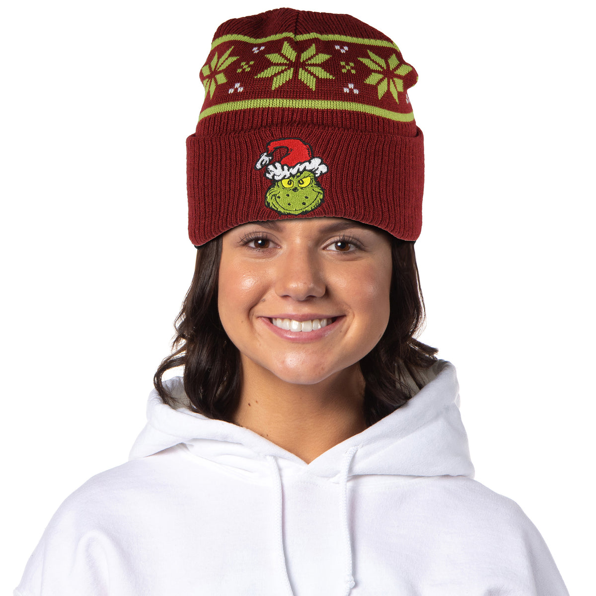 Dr. Seuss The Grinch Ugly Sweater Embroidered Grinch Adult Knit Cuff Beanie