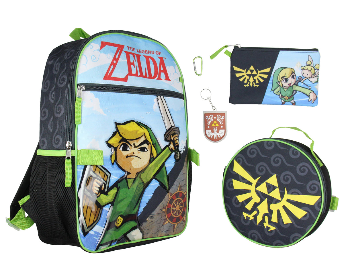 Legend of Zelda 5 Pc Backpack Lunch Box Set 16" School Backpack For Kids