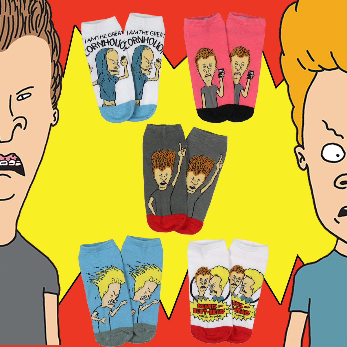 MTV Beavis and Butthead Men's The Great Cornholio Mix & Match Ankle Socks 5 pack