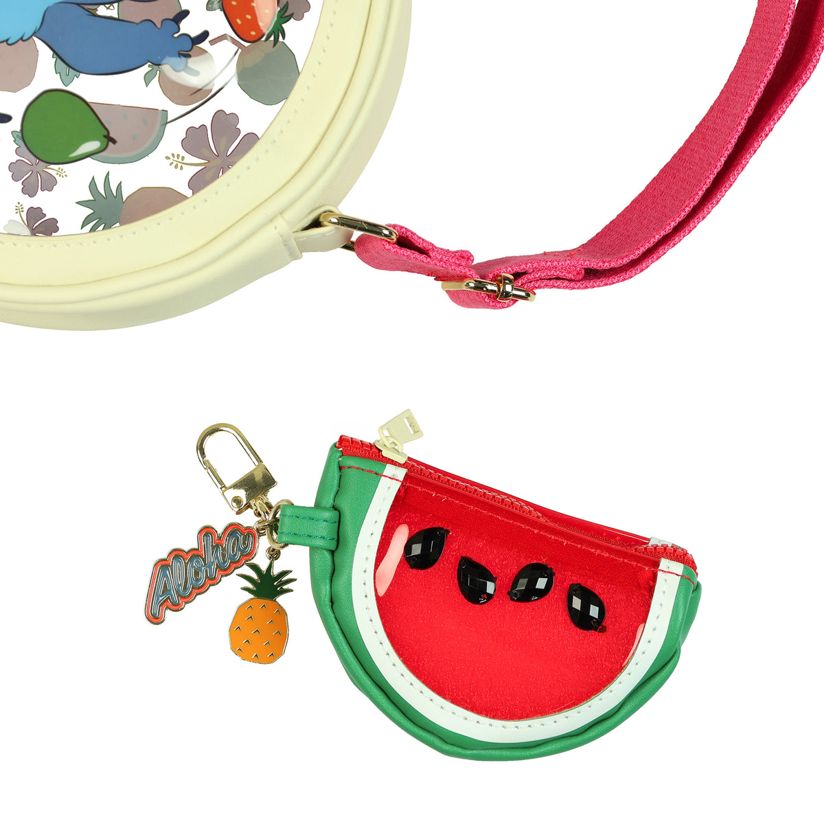 Disney Stitch Crossbody Bag With Watermelon Coin Purse and Charms
