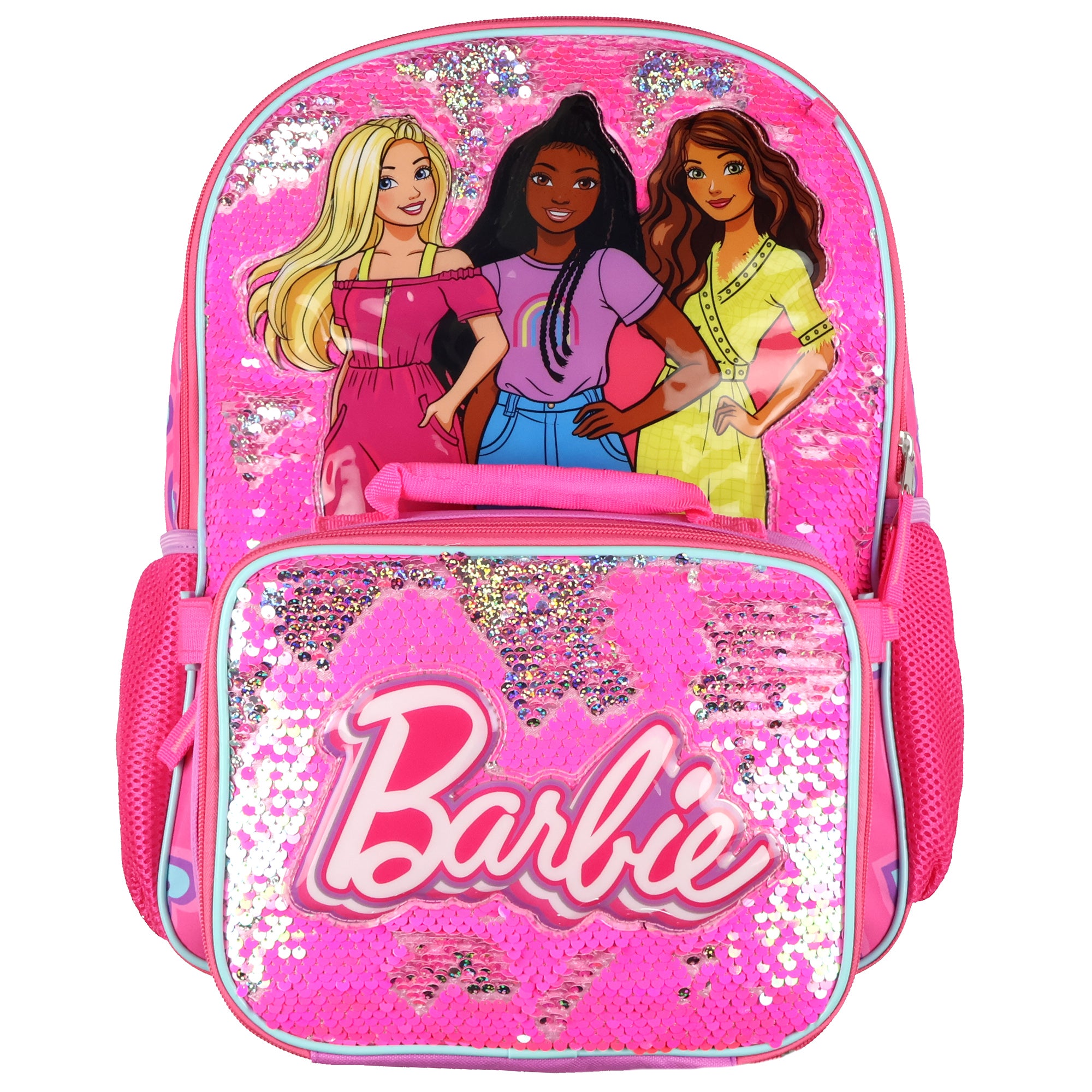 Barbie Backpack Barbie and Friends Magic Sequins 5 PC Set with Lunch Box 16"