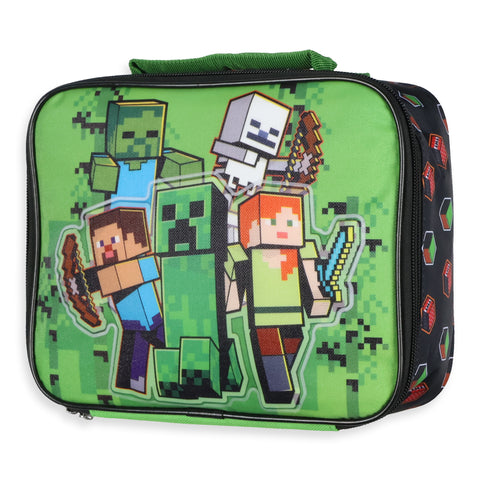 Minecraft Lunch Box Creeper Zombie Skeleton Steve Alex Textured Insulated Tote